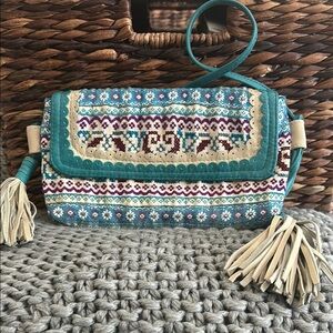 Anthropologie Blue and Cream Shoulder Bag with Chic Design